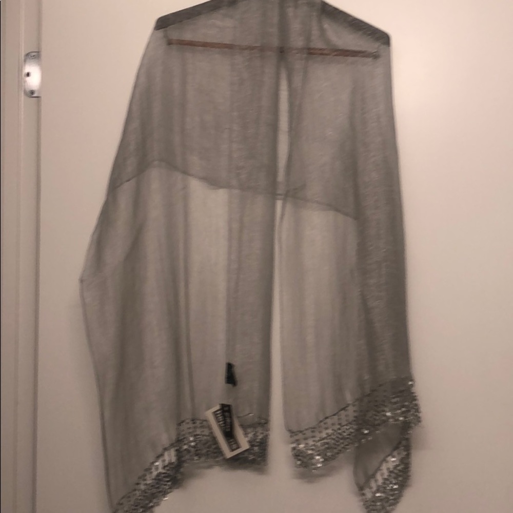 NWT 100% Silk organza with sequin trim shawl